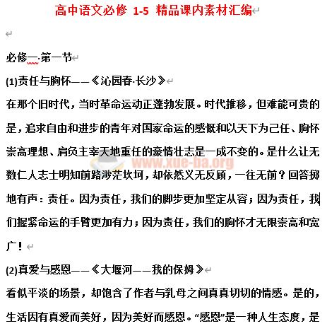 高中语文必修 1-5 精品课内素材汇编Word文档百度网盘下载