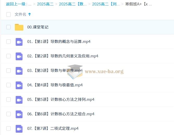 2025高二数学 刘秋龙全年 暑假班 秋季班 寒假班 春季班 百度网盘