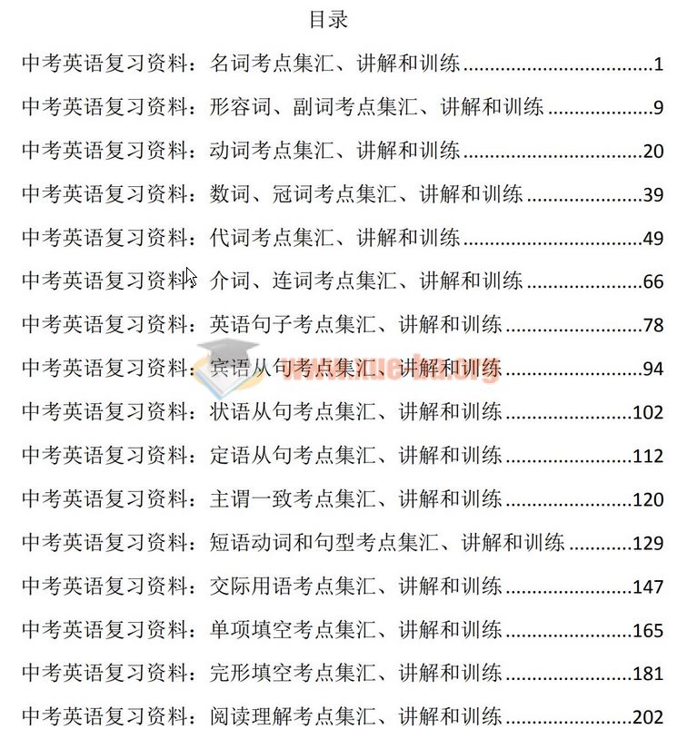 中考英语复习资料大全 289页word文档 百度云网盘下载