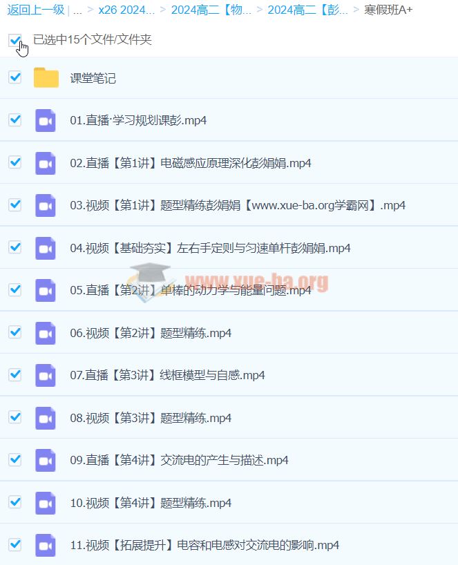 2024高二物理 彭娟娟物理 A+寒假班 百度云网盘下载