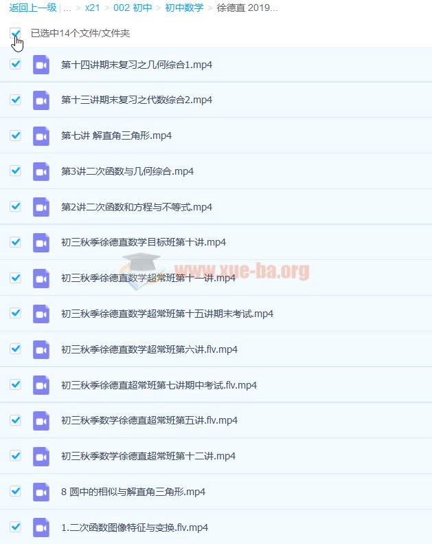 徐德直 2019秋 初三数学秋季目标班 14讲完结