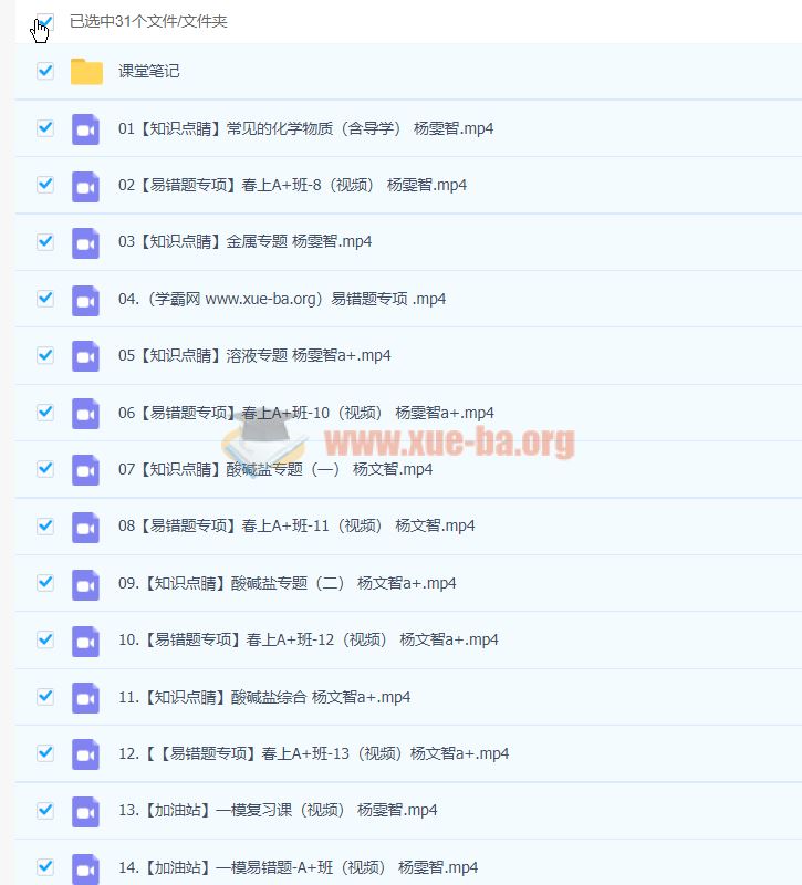 杨雯智 2023初三化学 尖端春季班 百度云网盘下载