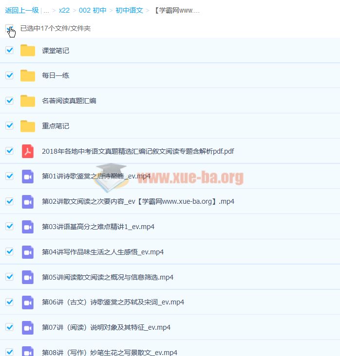 王先意 2020暑 初二语文暑假班 9讲完结带讲义 百度云网盘