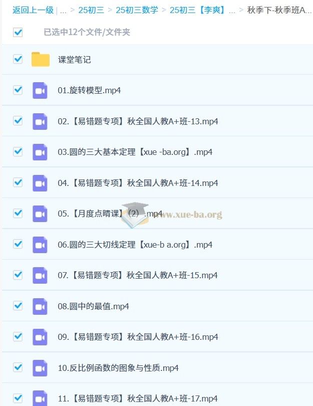 2025初三中考数学 李爽 全年 暑假班 秋季班 寒假班 春季班 百度网盘
