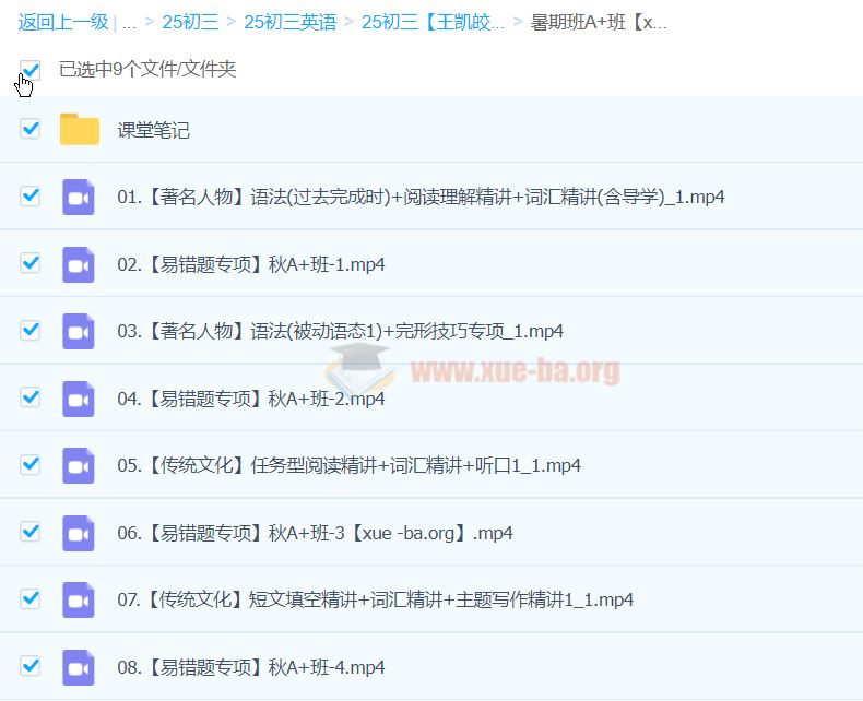 2025初三中考英语 王凯皎英语 暑假 秋季 百度网盘