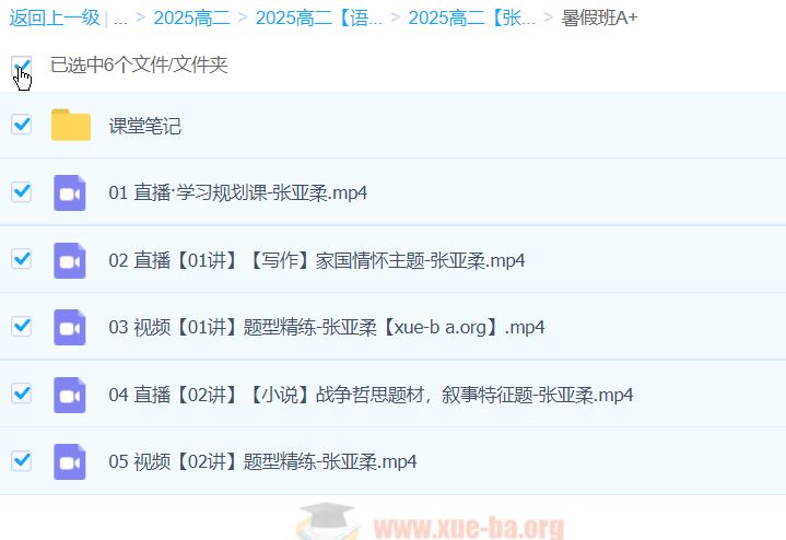 2025高中语文 高二张亚柔 全年 A+班 S班 暑假 秋季 寒假春季班 百度云盘