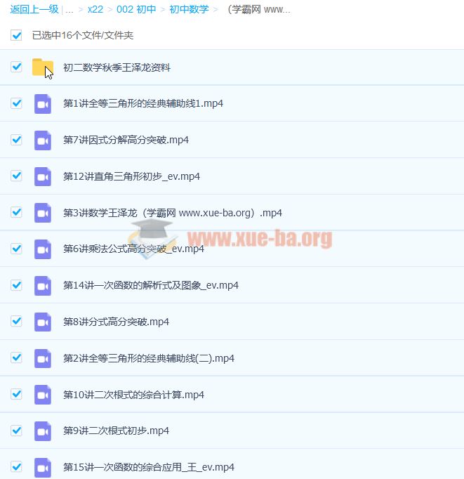 王泽龙 2020秋 初二数学秋季精英班 15讲完结