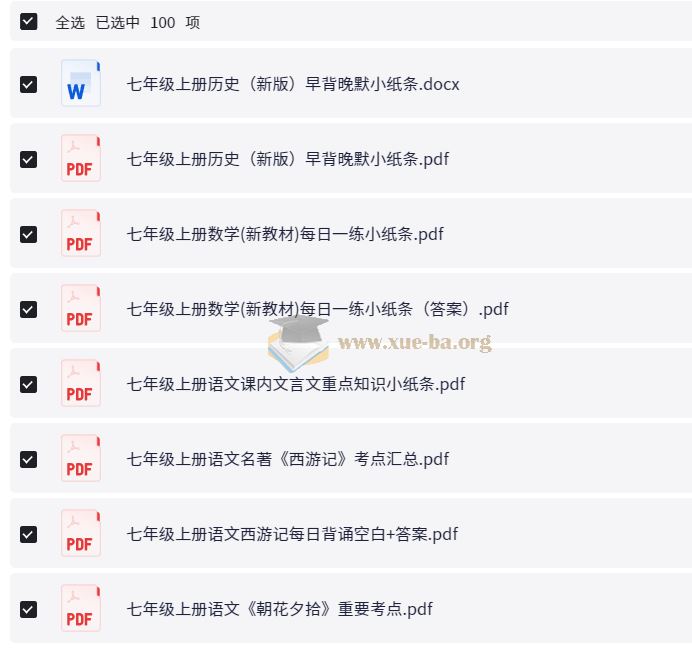 2025版初中7-9年级上下册各科早背晚默小纸条(1.1GB)