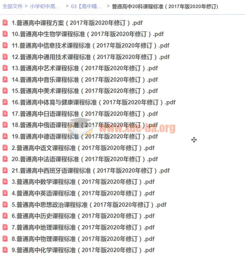 普通高中20科课程标准（2017年版2020年修订)PDF文档汇总百度网盘下载