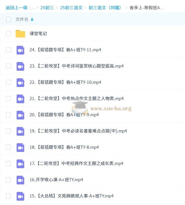 初三中考语文刘璐语文 2024-2025 A+班 秋季 寒假班 春季班 百度网盘
